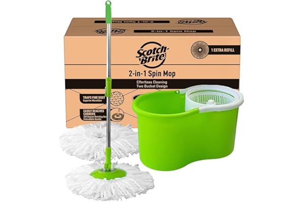 Scotch-Brite 2-in-1 Bucket Spin Mop (Green, 2 Refills), 4 Pcs