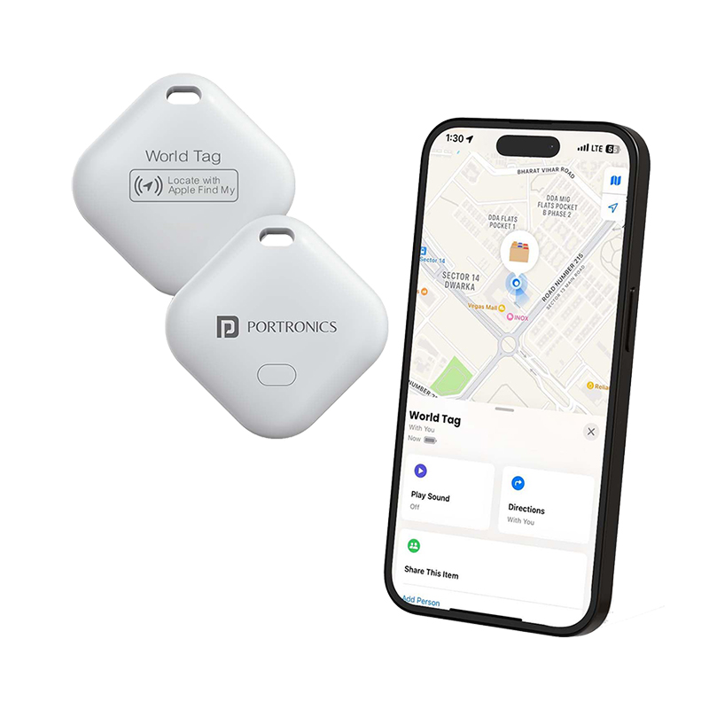 Portronics Worldtag Item finder With Upto 1 Year Battery Life, Bluetooth Tracker,MFi Certified, Item Locater for Keys, Wallets, Luggage, Pets, Gadgets etc,Only iOS Compatible With Apple Find My App